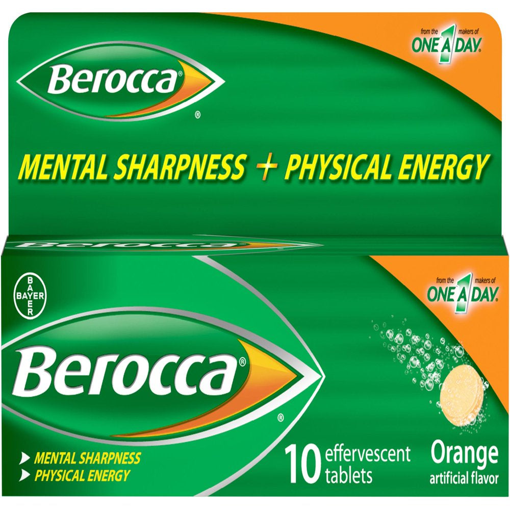 Berocca Energy Vitamin Supplement Effervescent Tablets, Orange, 10 Ct