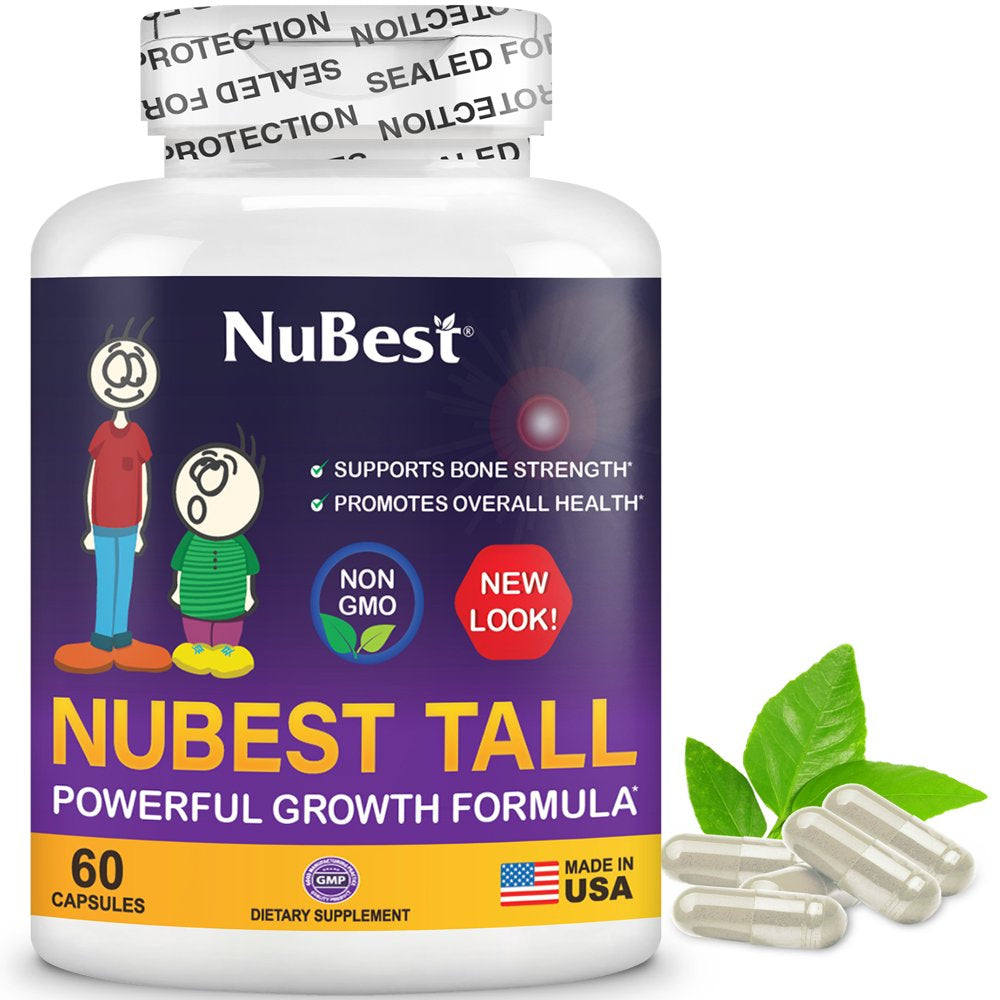 Nubest Tall, Height Growth Supplement, Help Children (5+) and Teens Grow Taller & Healthier, for Kids Who Do Not Drink Milk Daily, 60 Capsules
