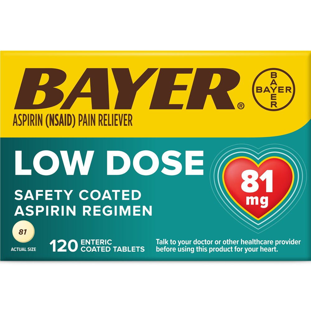 Aspirin Regimen Bayer Low Dose Pain Reliever Enteric Coated Tablets, 81Mg, 120 Count