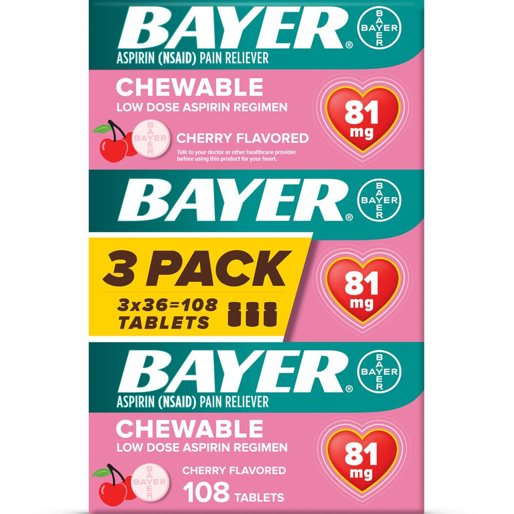 Bayer Chewable Aspirin Regimen Low Dose Pain Reliever Tablets, 81Mg, Cherry, 108 Count