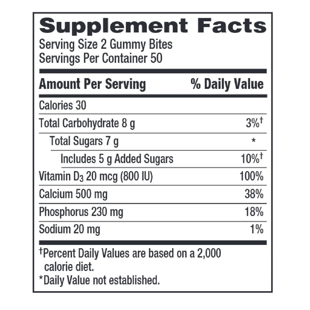 Caltrate Gummy Bites 500 Mg Calcium and Vitamin D Supplement, Black Cherry, Strawberry, Orange - 100 Ct