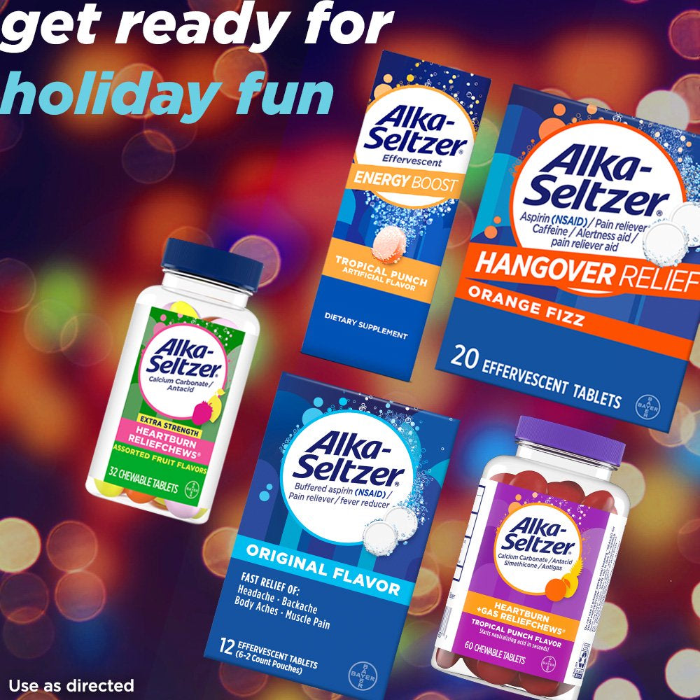 Alka-Seltzer Original Effervescent Aspirin Pain Relief Tablets, 72 Count