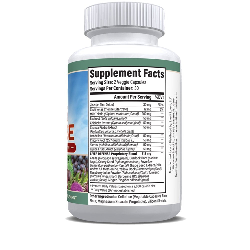 Liver Defense (60 Caps) by Live It Love It, Liver Health Dietary Supplement with Milk Thistle & Zinc