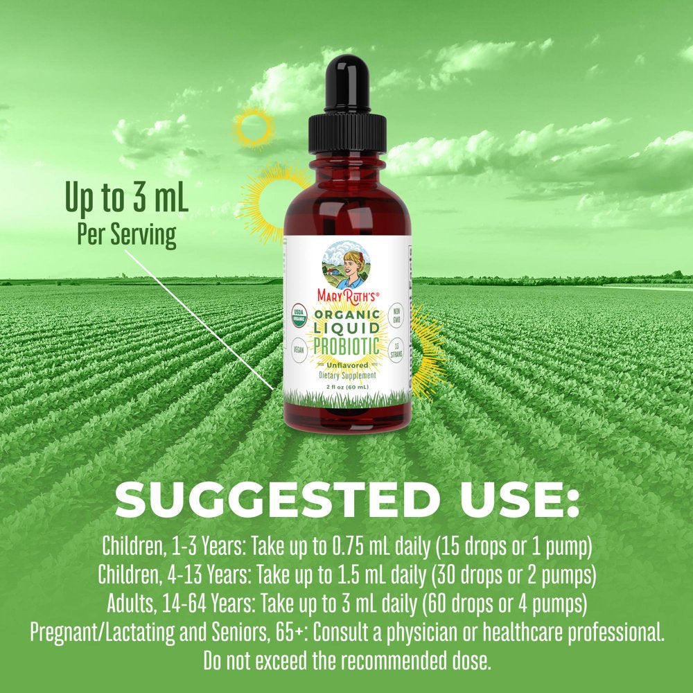 Maryruth Organics | Organic Liquid Probiotic for Adults & Kids | Vegan, Non-Gmo | Unflavored with Acidophilus | 2 Fl Oz