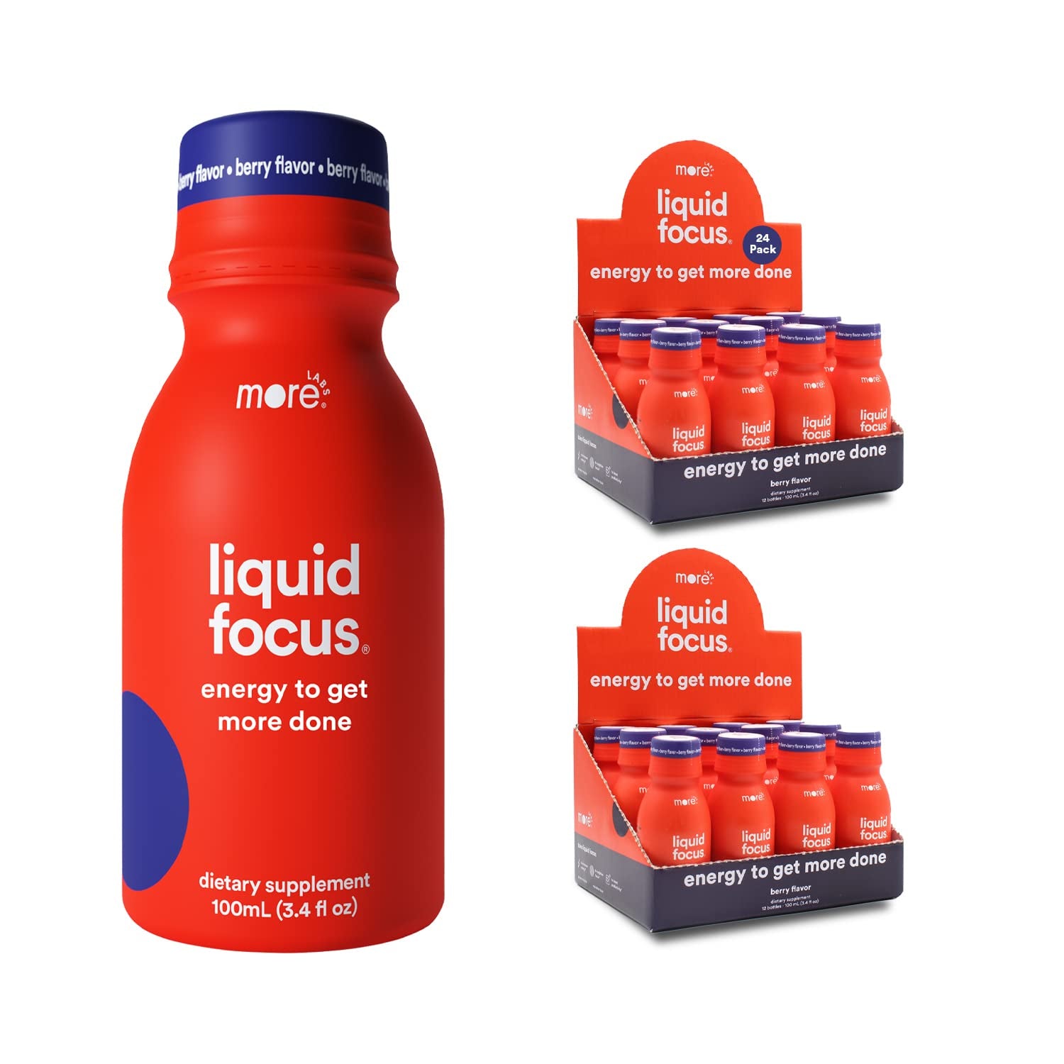 More Labs Liquid Focus, Nootropic Smart Drink with Powerful Antioxidants & Adaptogenic Herbs for Energy and Concentration, 150Mg Caffeine (Pack of 24)