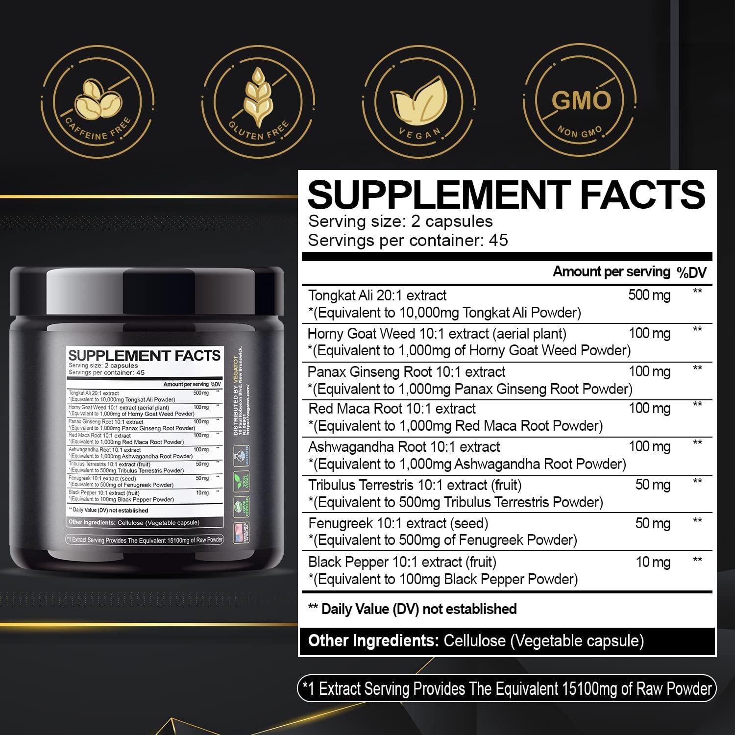 VEGATOT π΄ ππ‘ π Testo Support ππ±,ππ¬π¬ π π - Boost Performance with Tongkat Ali, Panax Ginseng, Maca Root, Ashwagandha, Tribulus - Energy, Stamina, Circulation Support