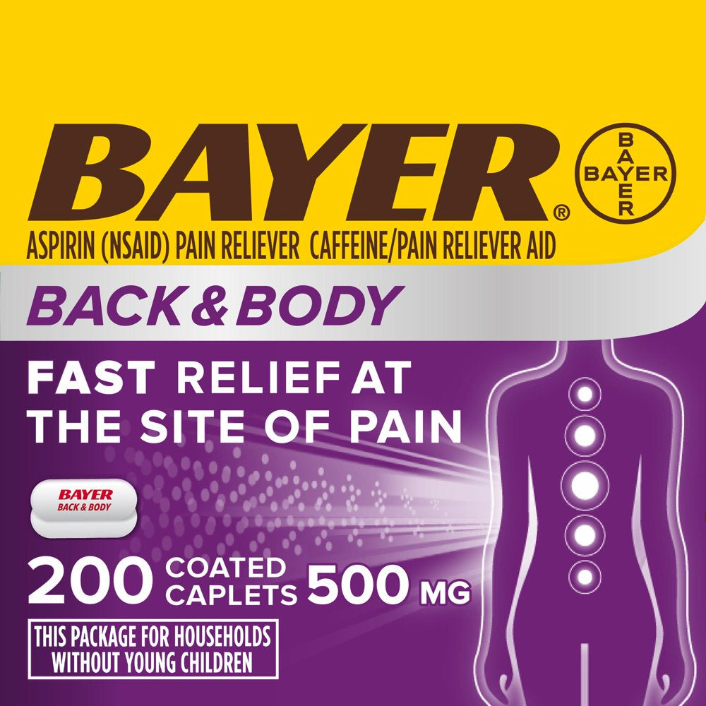 Bayer Back & Body Extra Strength Pain Reliever Aspirin W Caffeine, 500Mg Coated Tablets, 200 Count