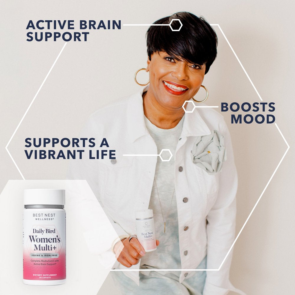 Best Nest Wellness Daily Bird Women'S Multi+ Iodine & Iron Free Vitamins, Vegan Multivitamins, Immune Support, 30 Ct