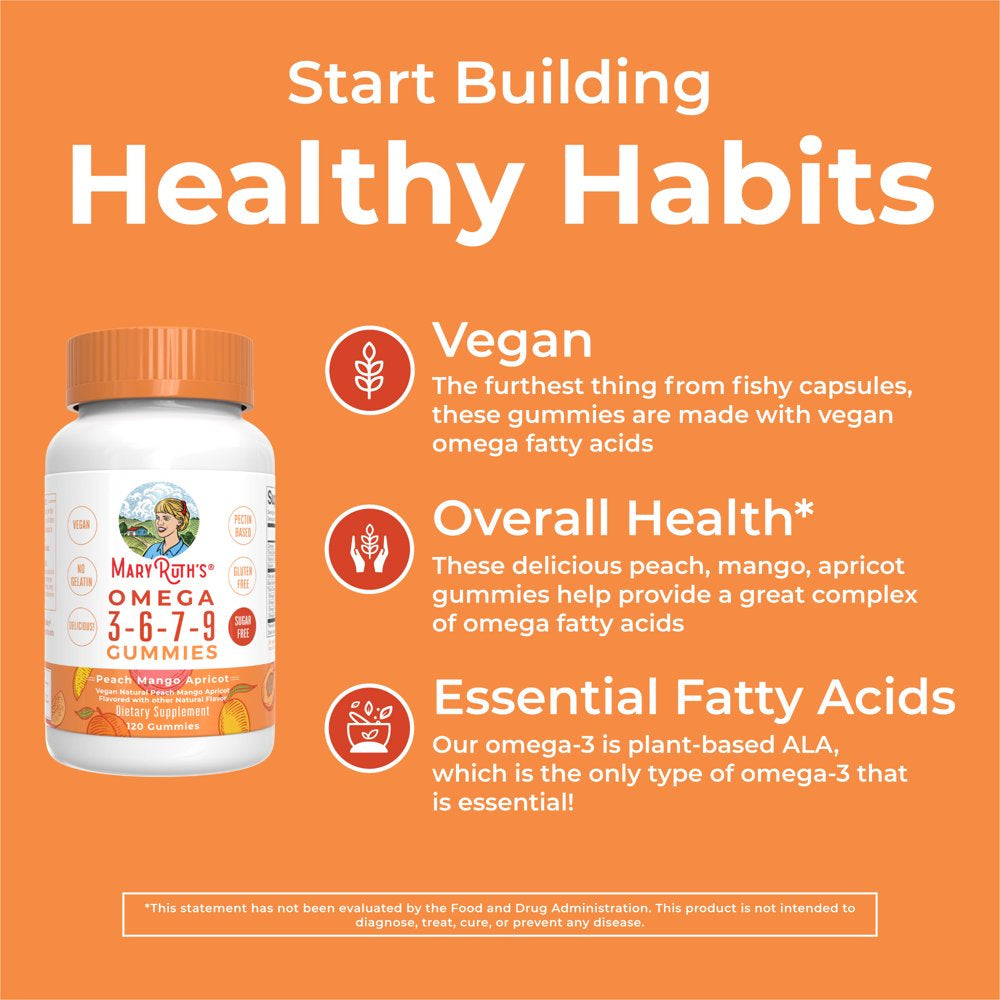 Maryruth Organics Omega 3, 6, 7, 9 Gluten Free Dietary Supplements, 120 Gummies