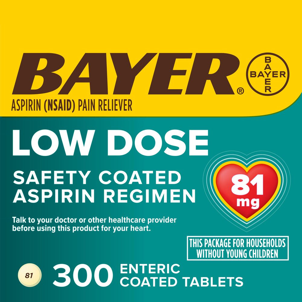 Aspirin Regimen Bayer Low Dose Pain Reliever Enteric Coated Tablets, 81Mg, 300 Count