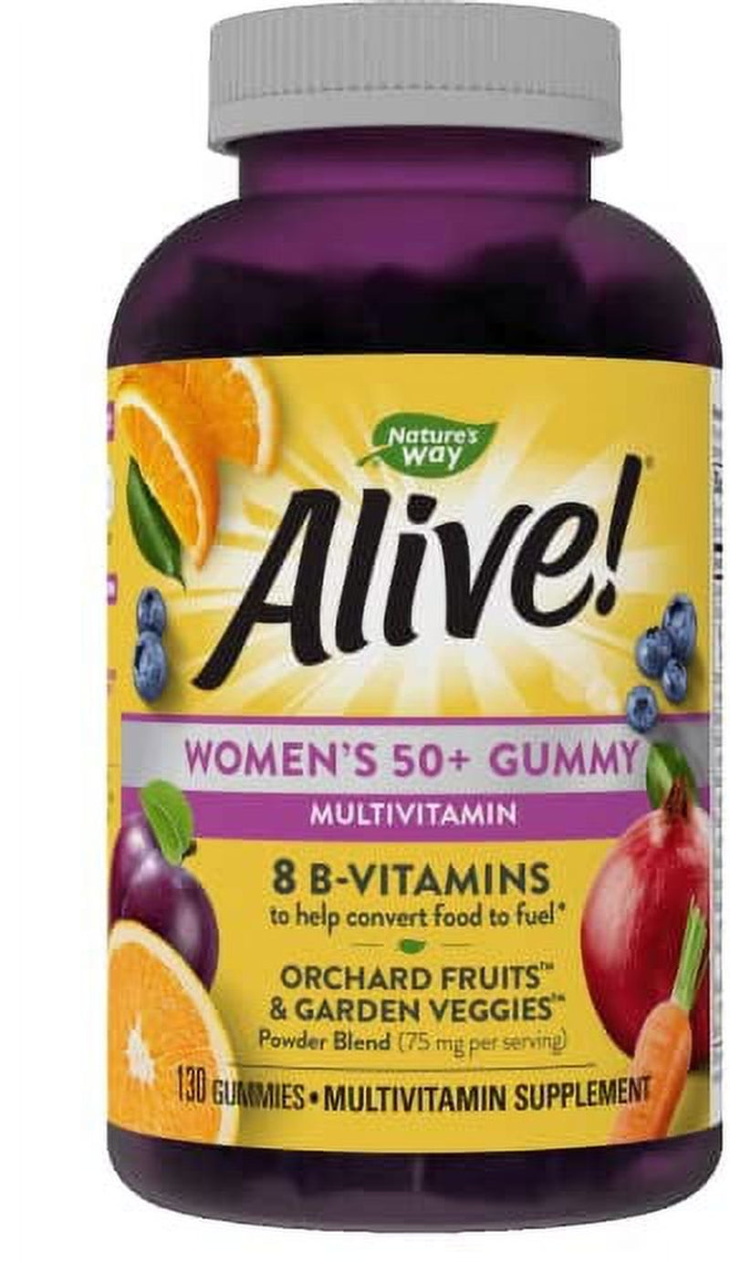 Nature'S Way Alive! Women’S 50+ Gummy Multivitamins, Supports Multiple Body Systems, Supports Cellular Energy, B-Vitamins, Gluten-Free, Vegetarian, Mixed Berry Flavored, 130 Gummies