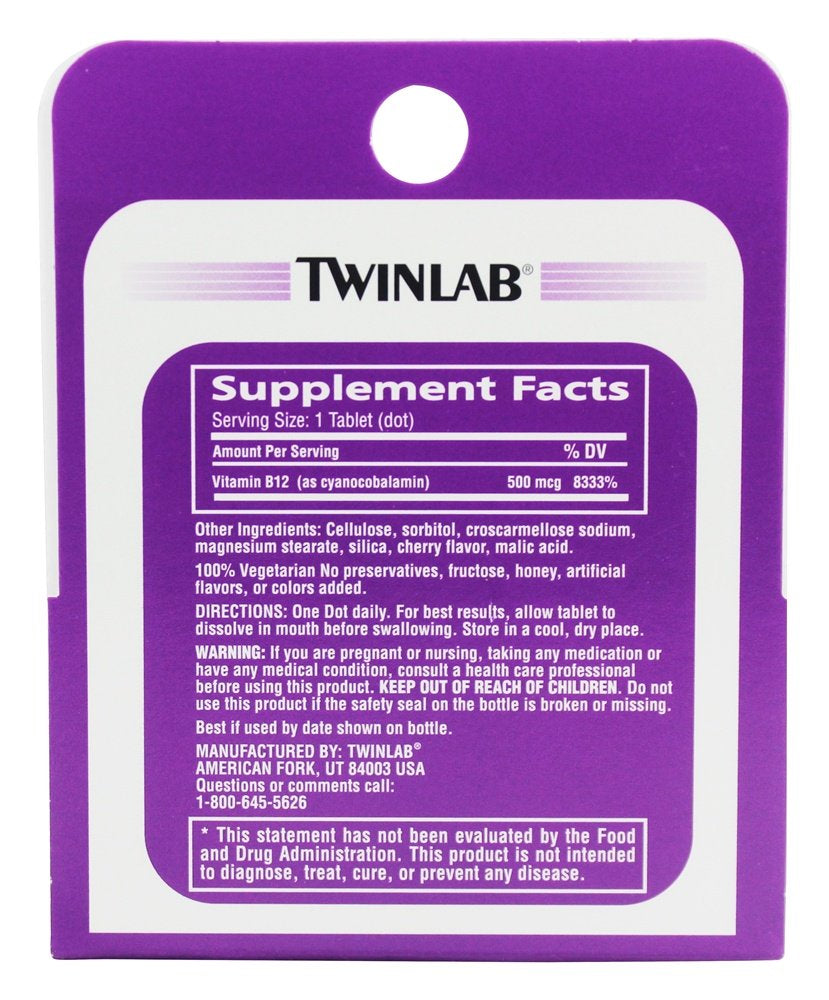 Twinlab B-12 Dots 500 Mcg Tablets, 100 Ct