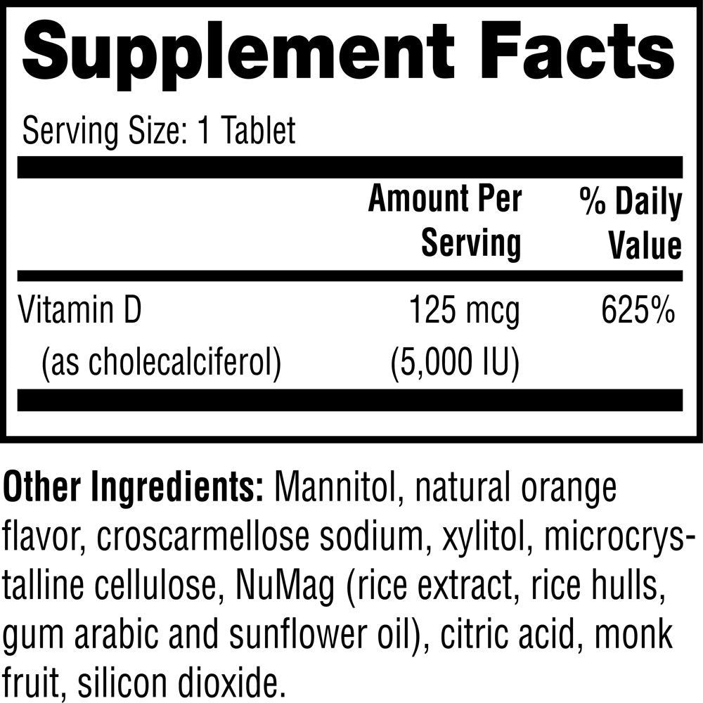 Twinlab Mega D3 Dots - Vitamin D Tablets for Bone Strength, Heart Health, Joint Health, Immune Support - Pure Vitamin D3 5000 IU Sublingual, Orange Flavor, 100 Quick-Dissolve Tablets (Pack of 2)