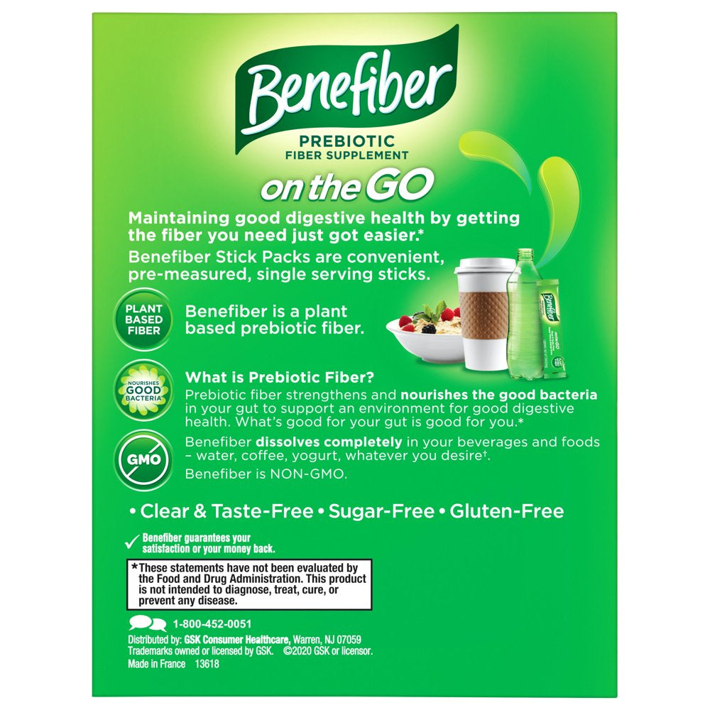 Benefiber on the Go Prebiotic Fiber Powder for Digestive Health, Unflavored Powder Stick Packs - 36 Sticks (Pack of 2)