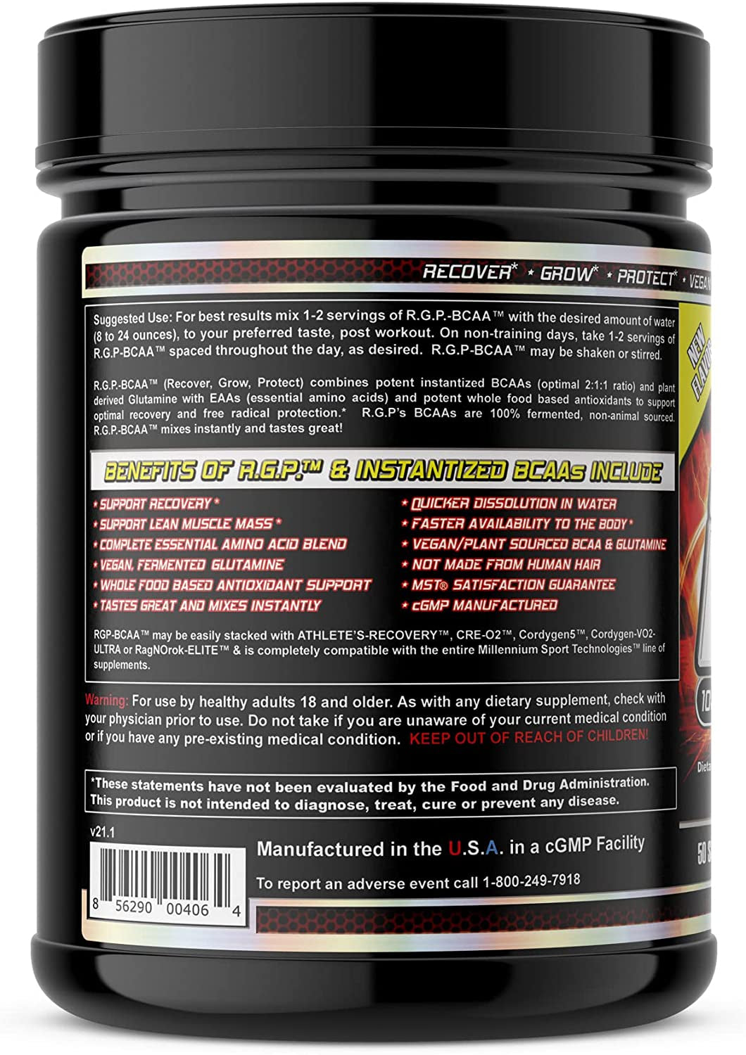 MST RGP BCAA Post Workout, BCAA, L-Glutamine, EAA, Antioxidants, Electrolytes (50 Servings) Patriot Punch by Millennium Sport Technologies