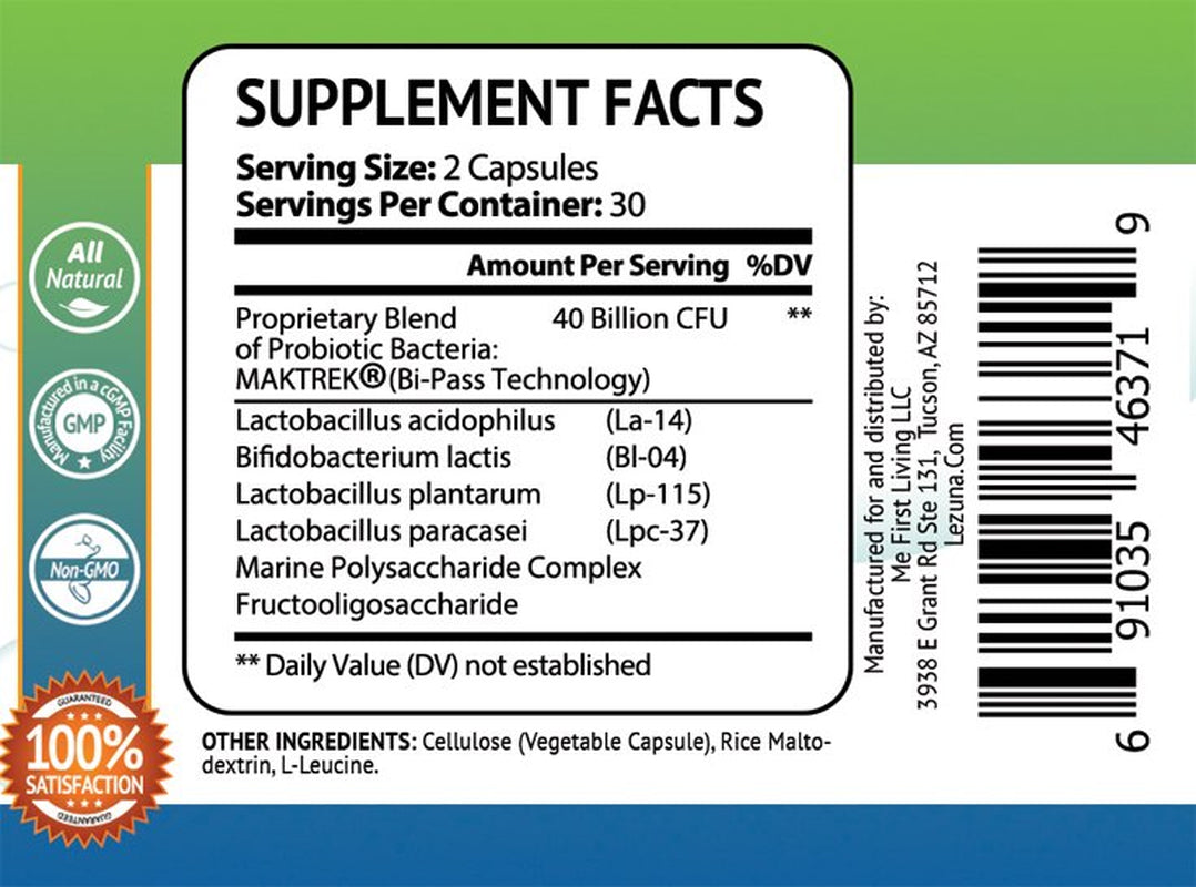 Probiotic 40 Billion CFU Supplement, Maktrek Bi-Pass Technology, Triple Strength, for Men and Women - 60 Capsules