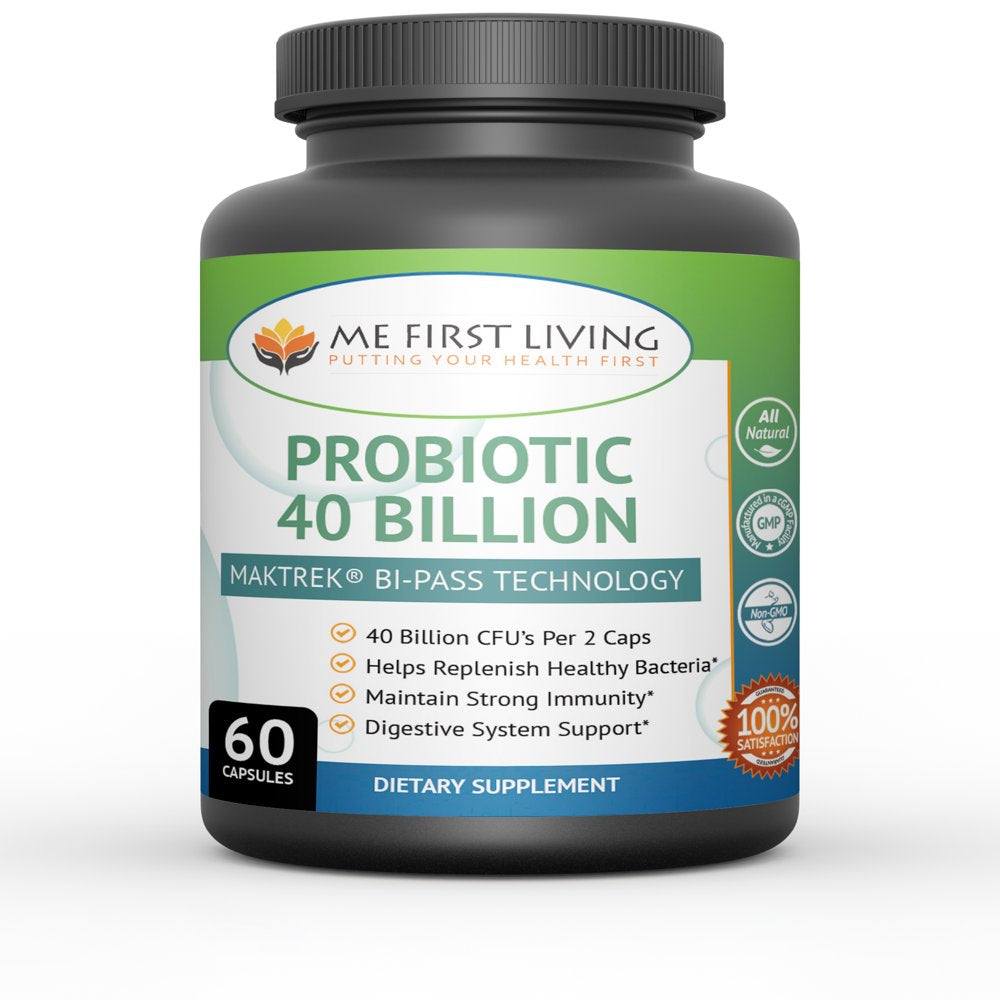 Probiotic 40 Billion CFU Supplement, Maktrek Bi-Pass Technology, Triple Strength, for Men and Women - 60 Capsules