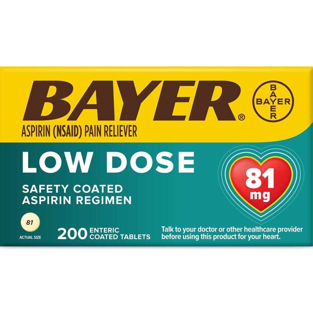 Aspirin Regimen Bayer Low Dose Pain Reliever Enteric Coated Tablets, 81Mg, 200 Count
