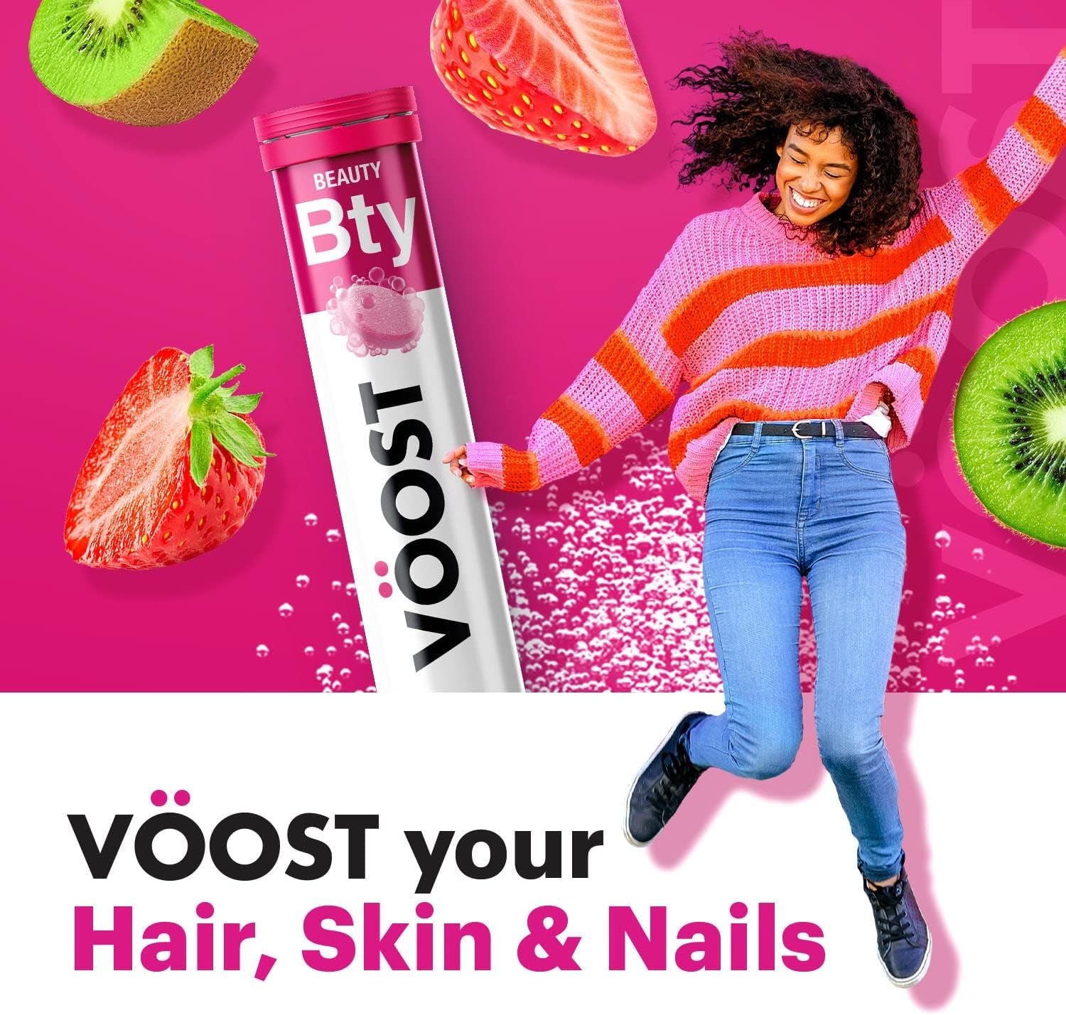 Voost, Beauty, Biotin, Vitamin E, Vitamin C and Collagen to Support Hair, Skin & Nails, Effervescent Vitamin Drink Tablet, Strawberry Kiwi Flavor, No Sugar + Low Calorie Vitamin Blend, 40 Count