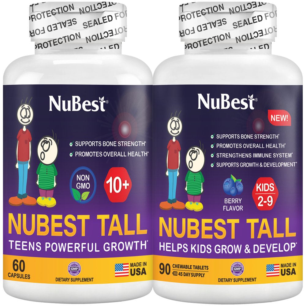 Bundle: Nubest Tall 10+ for Children (10+) and Teens & Nubest Tall Kids 90 Chewable Tablets for Kids Ages 2 to 9