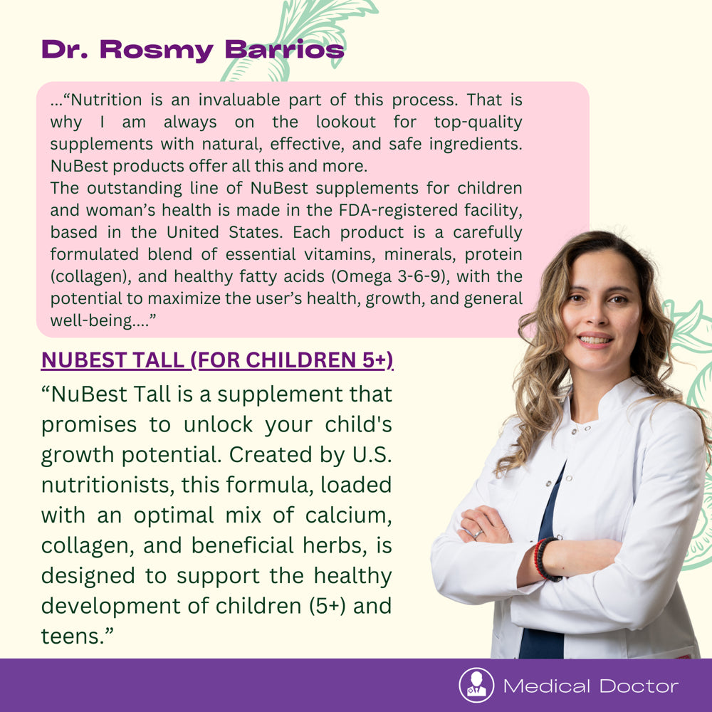 Nubest Tall, Height Growth Supplement, Help Children (5+) and Teens Grow Taller & Healthier, for Kids Who Do Not Drink Milk Daily, 60 Capsules