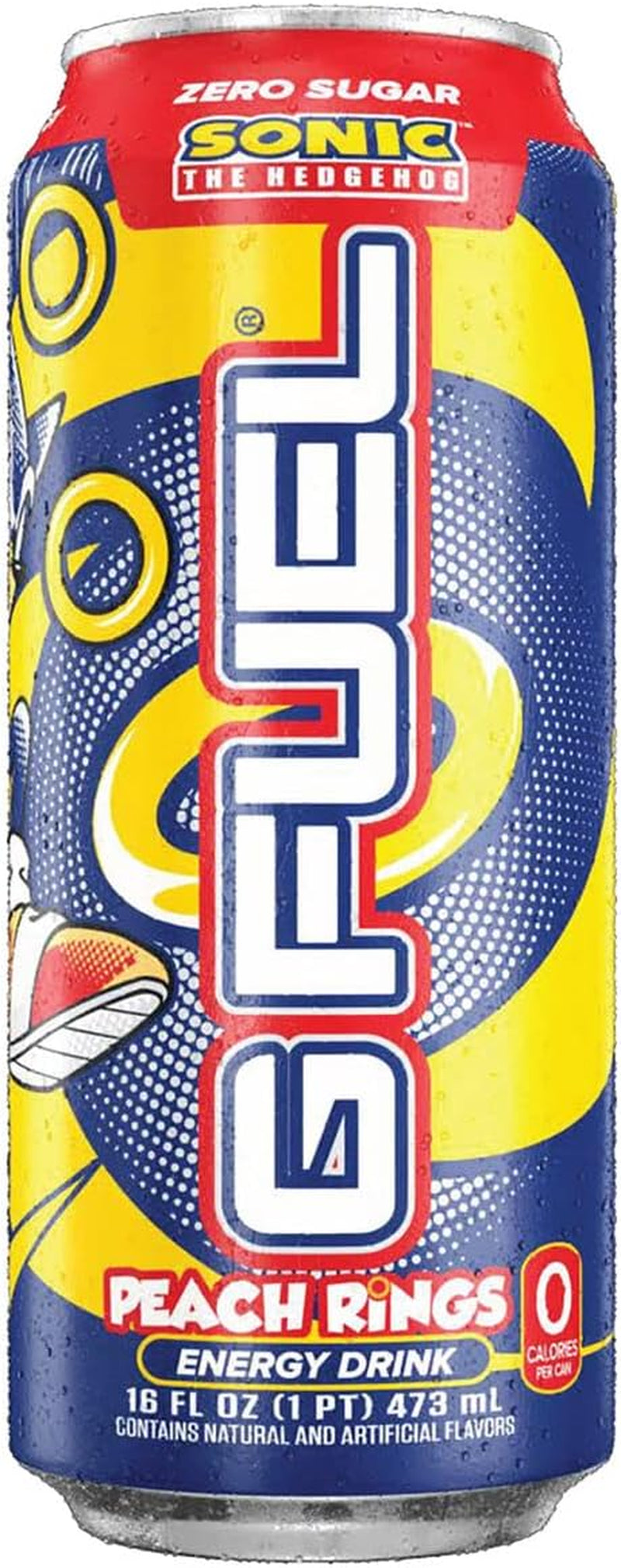 G Fuel Sonic Energy Drink, Sugar Free, Healthy Drinks, Zero Calorie, 300 Mg Caffeine per Carbonated Can, Peach Ring Candy Flavor, Focus Amino, Vitamin + Antioxidants Blend - 12 Pack