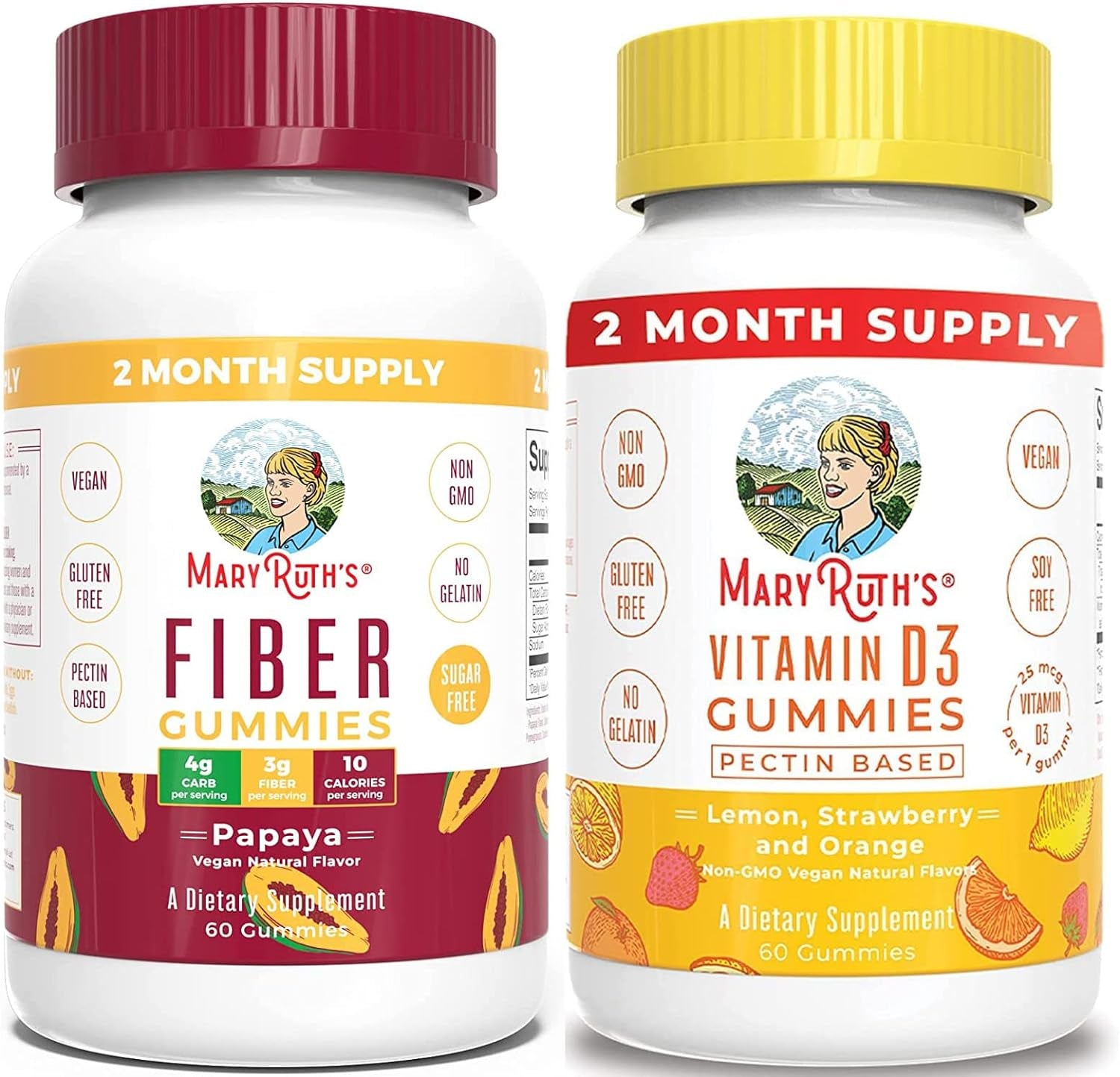Fiber Gummies for Adults & Vitamin D3 Gummies Bundle by Maryruth'S | Fiber Supplement with Prebiotics | Gut Health & Digestion Support | Supplement for Bone Health Support, Vegan, Non-Gmo.