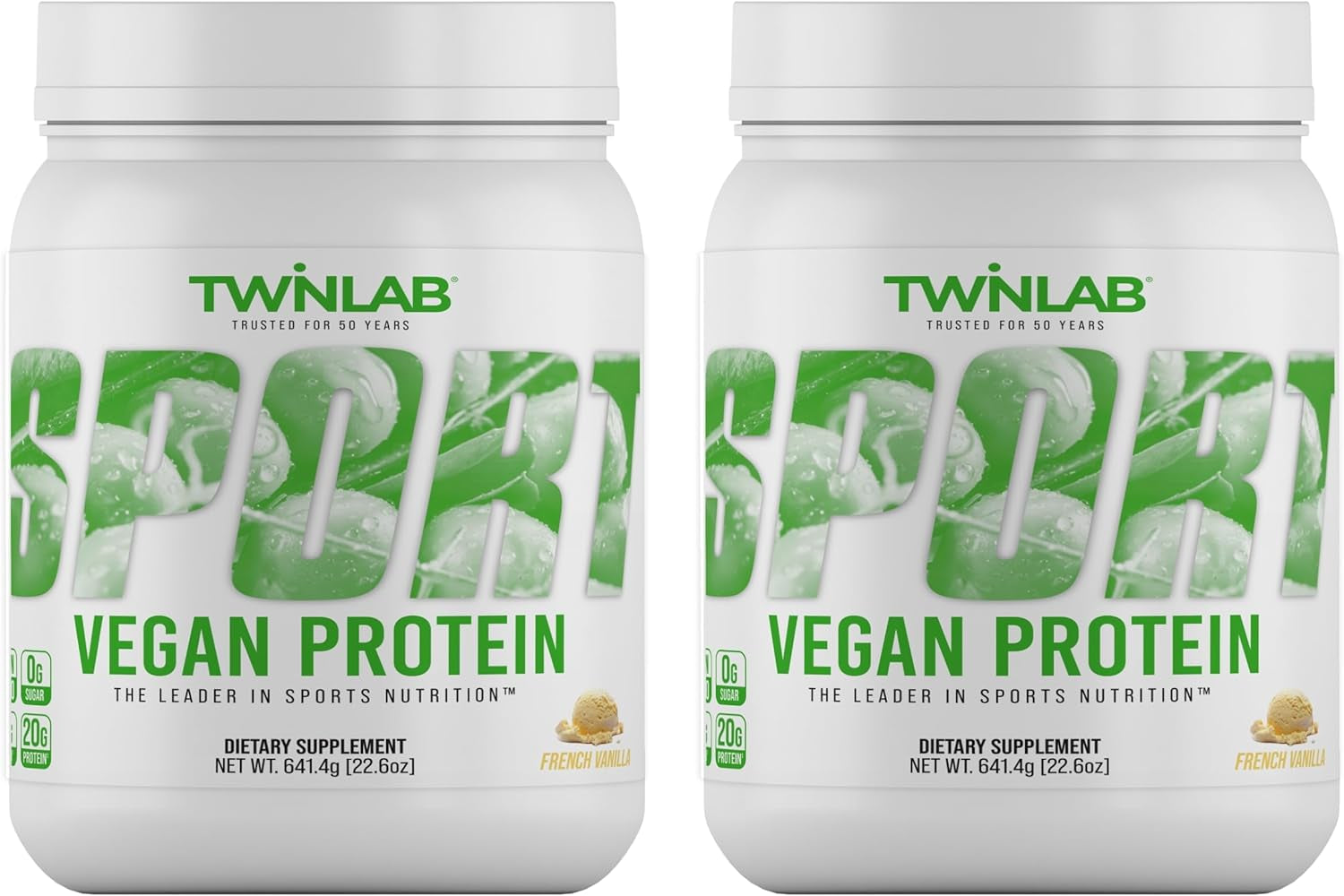 Twinlab Sport Vegan Protein Powder, Vanilla, 22.60 Oz - 20 Servings (Pack of 2)
