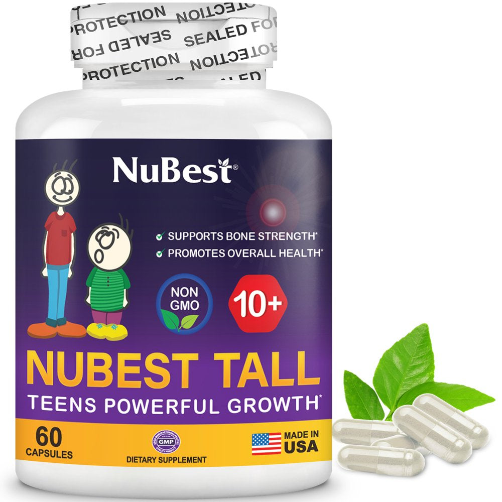 Nubest Tall 10+, Advanced Bone Growth Formula, Support Bone Strength and Bone Growth, for Children (10+) and Teens Who Drink Milk Daily, 60 Capsules