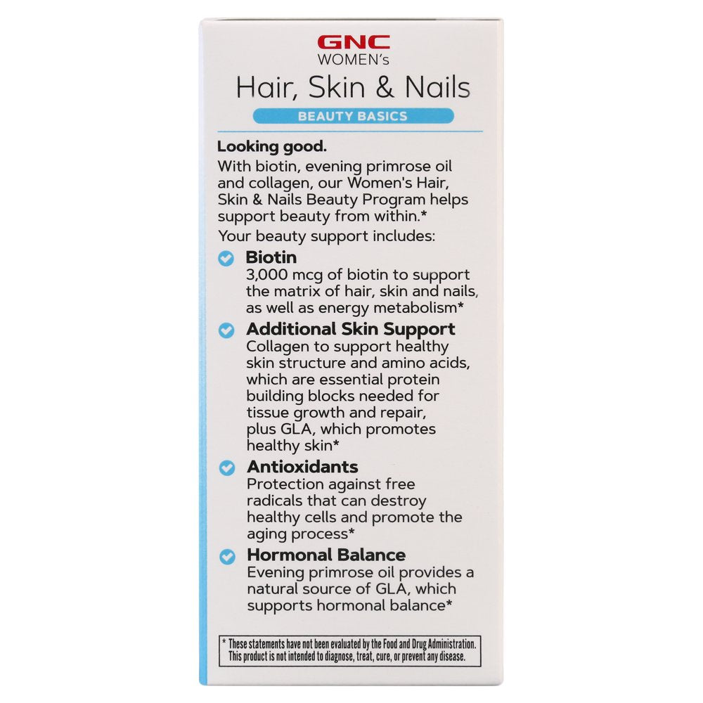 GNC Hair, Skin, & Nails Beauty Program, 30-Day Supply, 3-Part Kit Featuring 3000 Mcg Biotin, Vitamins, Minerals, Omegas, and Collagen