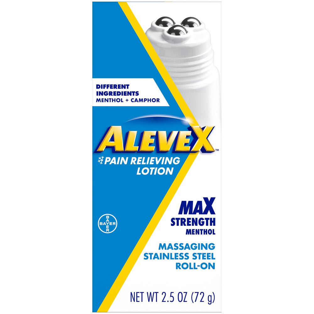 Alevex Pain Relieving Lotion with Rollerball Applicator, Topical Pain Reliever, 2.5Oz