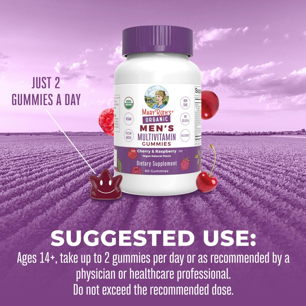 Maryruth Organics | Men'S Multivitamin Gummies | Cherry & Raspberry Flavor | 60 Count | Overall Wellness