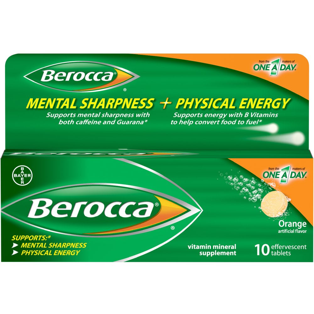 Berocca Energy Vitamin Supplement Effervescent Tablets, Orange, 10 Ct