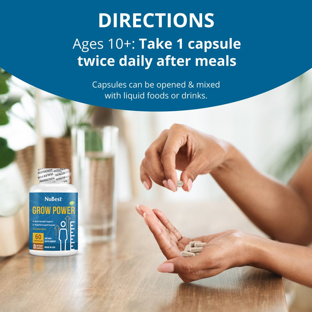 Grow Power by Nubest, Support Healthy Growth for Children (10+) and Teens, Support Bone Strength, 60 Capsules (Pack of 6)