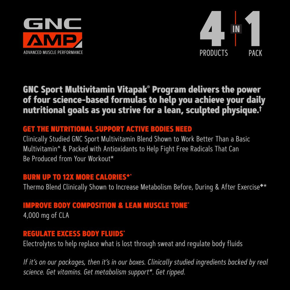GNC AMP™ Ripped Vitapak® Program, 14 Daily Vitapaks, Multivitamin plus Energy & Calorie Burning Support