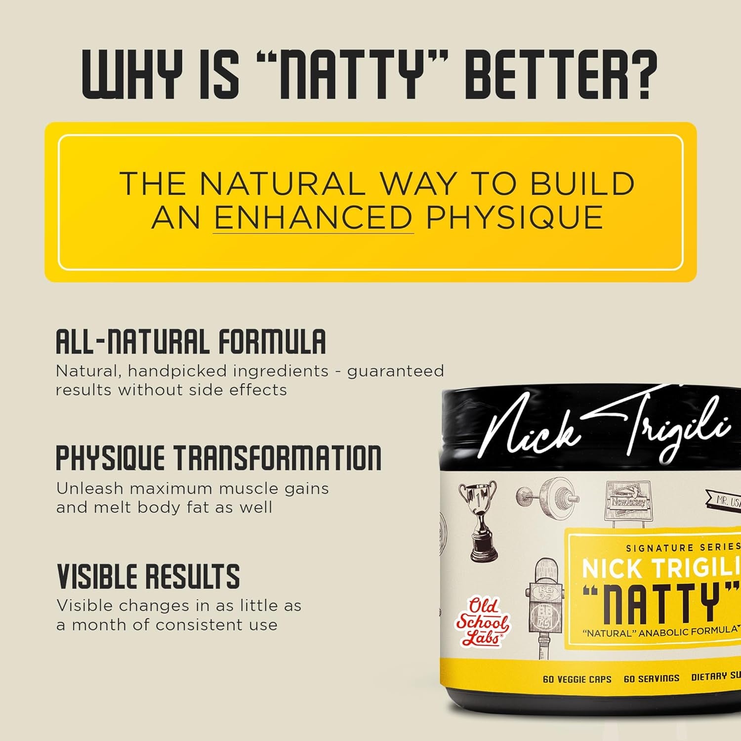 Nick Trigili “Natty” Natural Anabolic Agent & Formula – Premium Grade Lean Muscle Mass Builder – Protein Synthesis, Muscle Growth & Development, Maximum Strength, Power, Endurance – 60 Servings