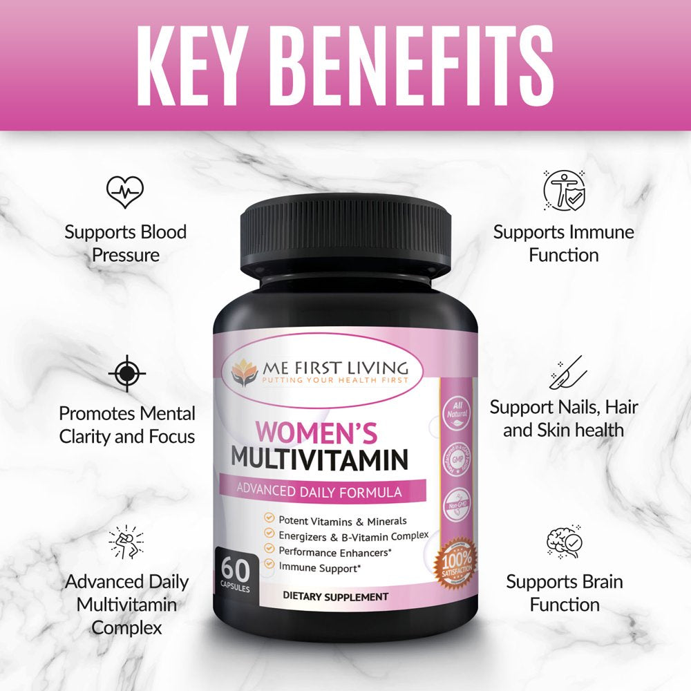Me First Living Women'S Daily Multivitamin/Multimineral with Vitamins and Minerals, Green Tea, Magnesium, Biotin, Zinc, Calcium, Antioxidant for Women, Heart & Breast Health - 60 Multivitamins