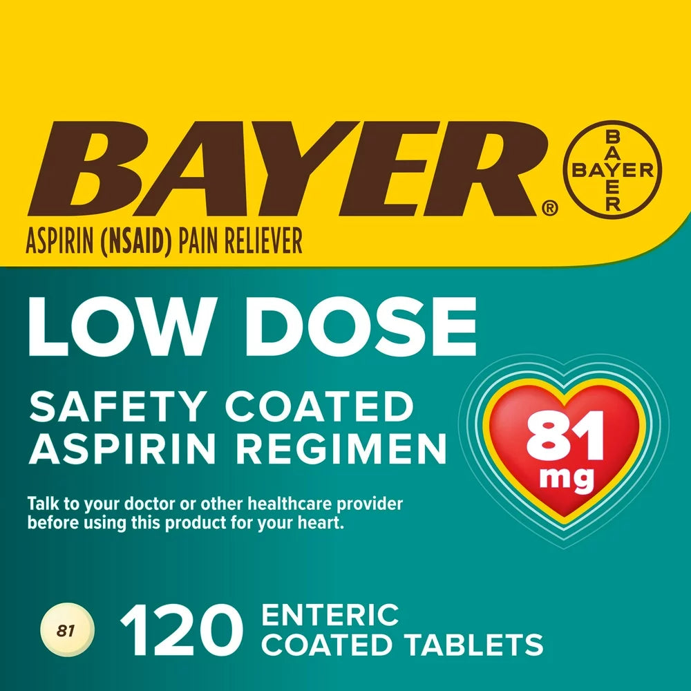 Aspirin Regimen Bayer Low Dose Pain Reliever Enteric Coated Tablets, 81Mg, 120 Count